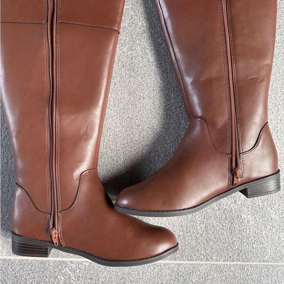 NIB Karen Scott Deliee2 Knee High Riding Boots Cognac Women's 7.5-Wide Wide Calf - Picture 4 of 11